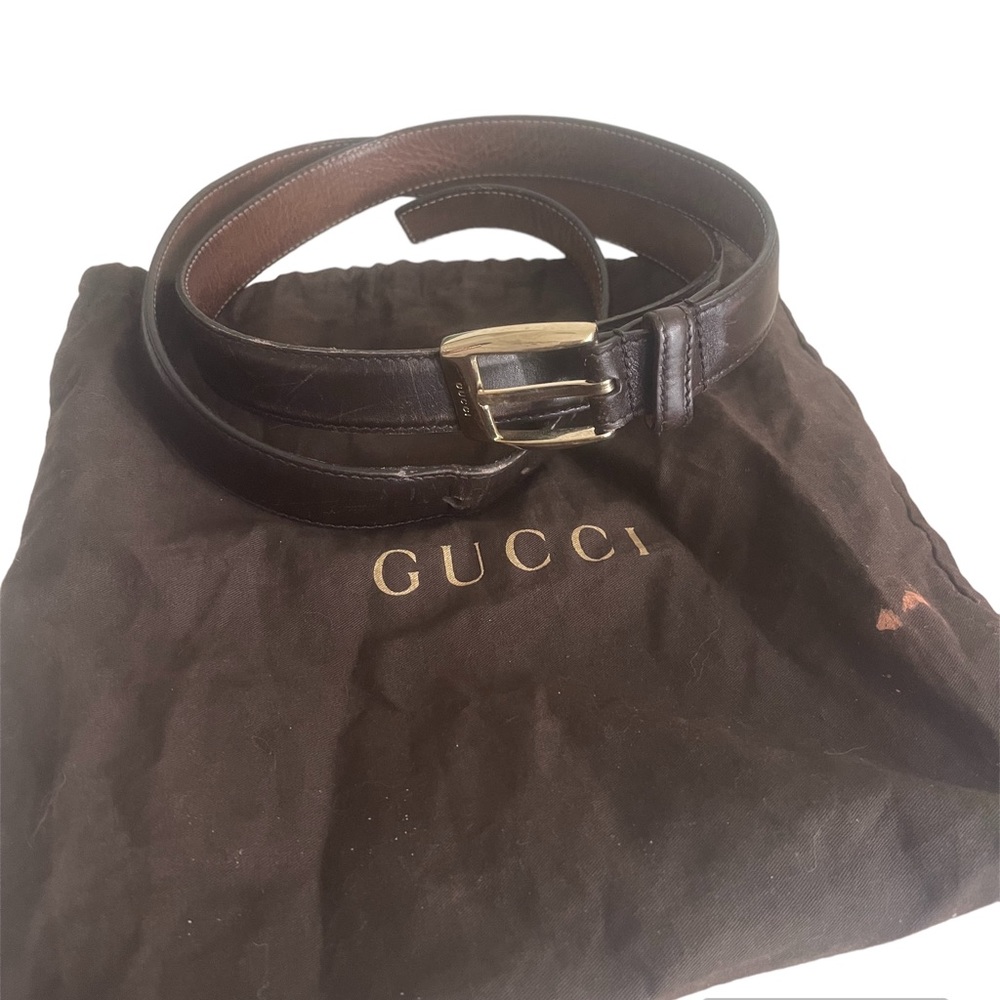 GUCCI men belt size 42-44 Brown/Gold buckle